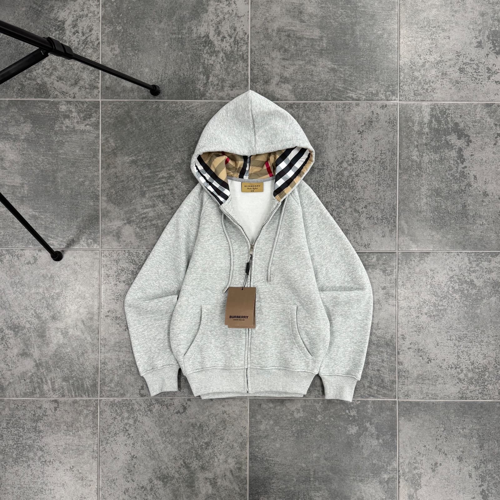 Burberry Check-Lined Zip Hoodie — 1