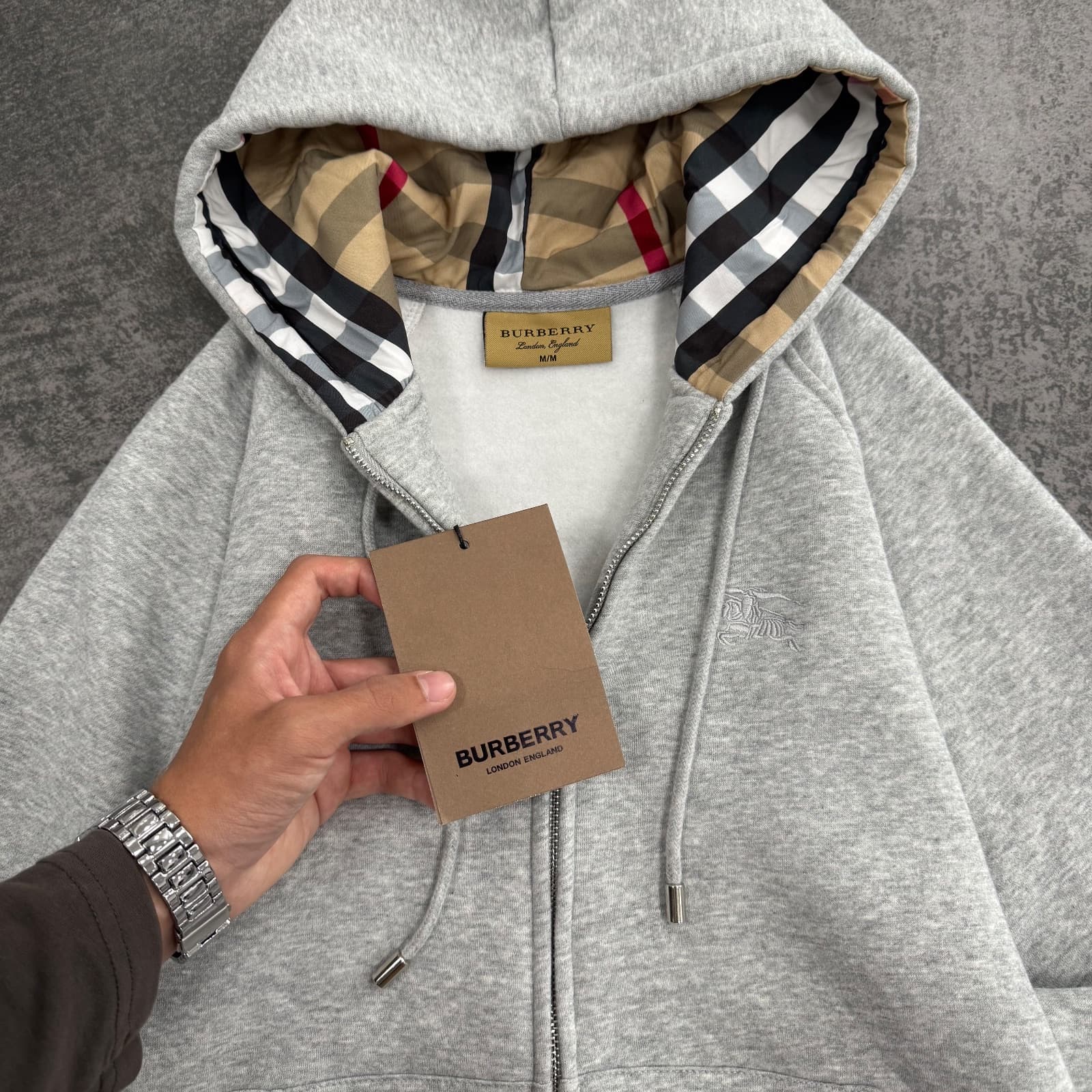 Burberry Check-Lined Zip Hoodie — 2