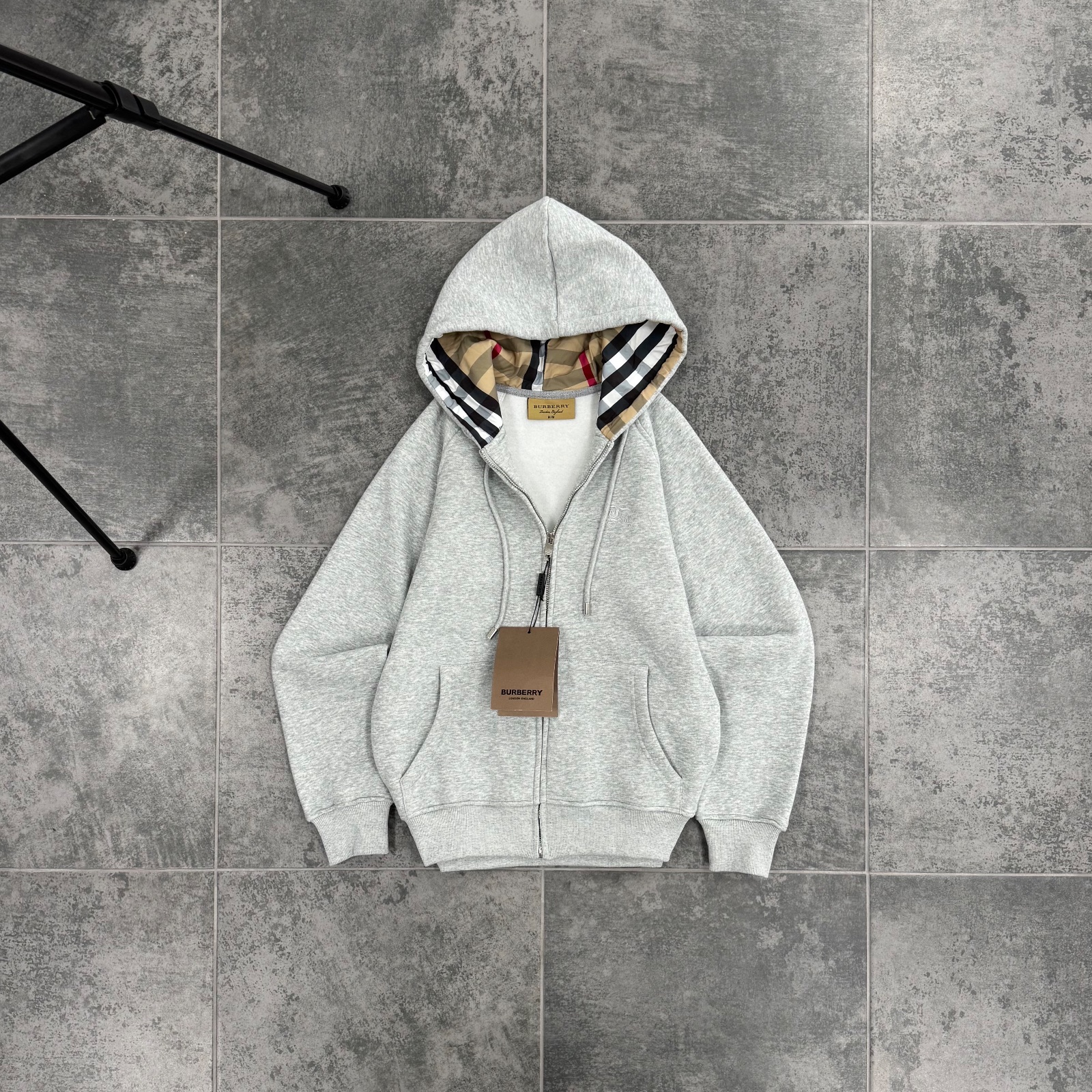 Burberry Check-Lined Zip Hoodie